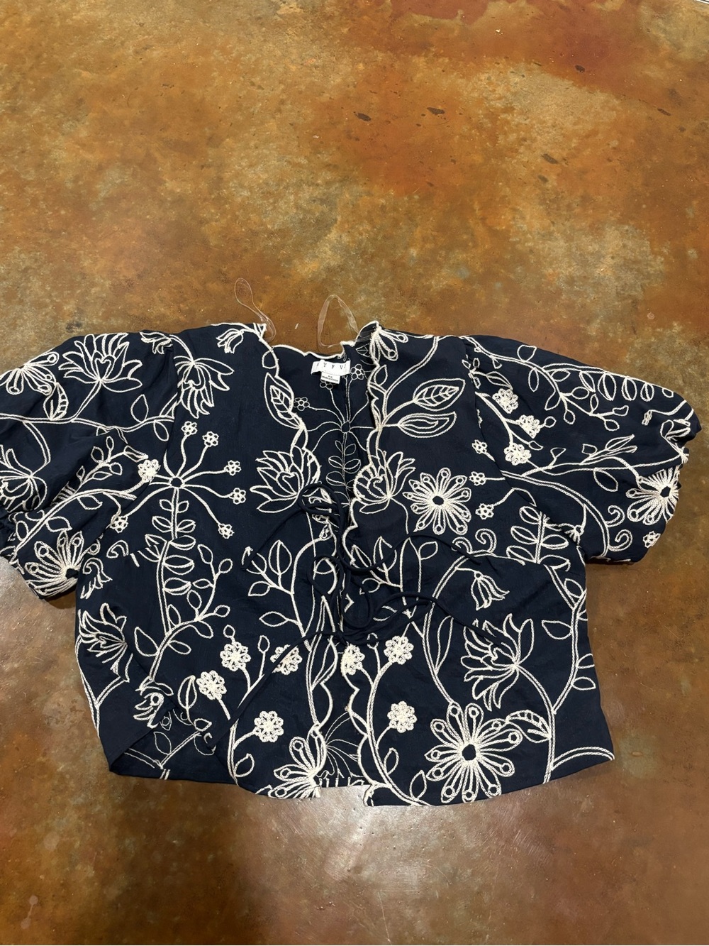 HYFVE Navy Floral Embroidered Puff Sleeve Blouse